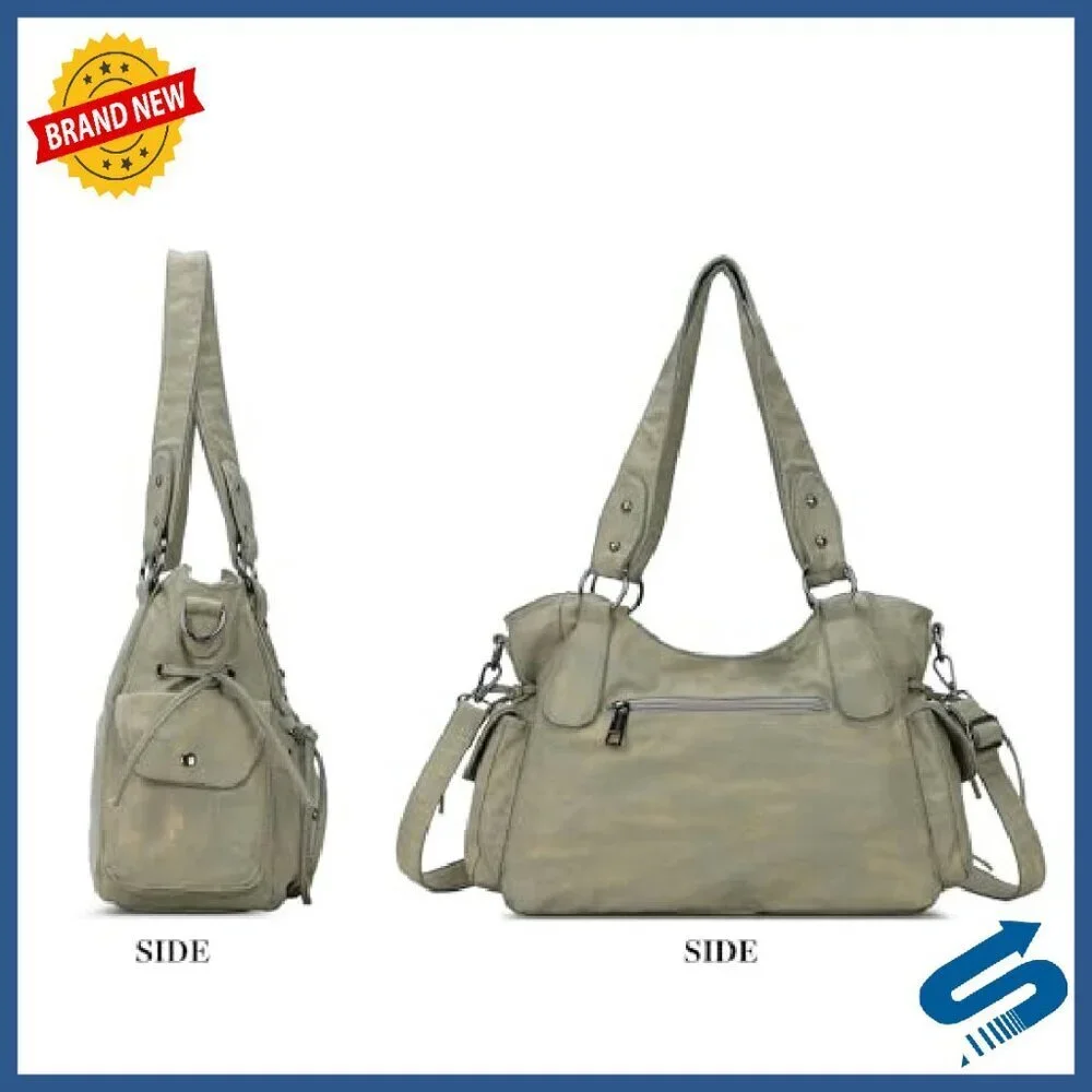 Large Retro Vegan Leather Hobo Bag with Crossbody Strap & Multiple Pockets